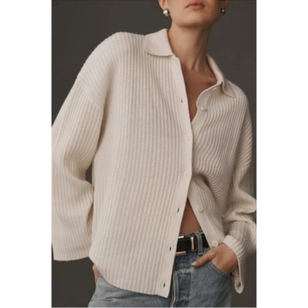 Reformation Fantino Cashmere Gossamer Ivory Sweater Collared Cardigan Size M